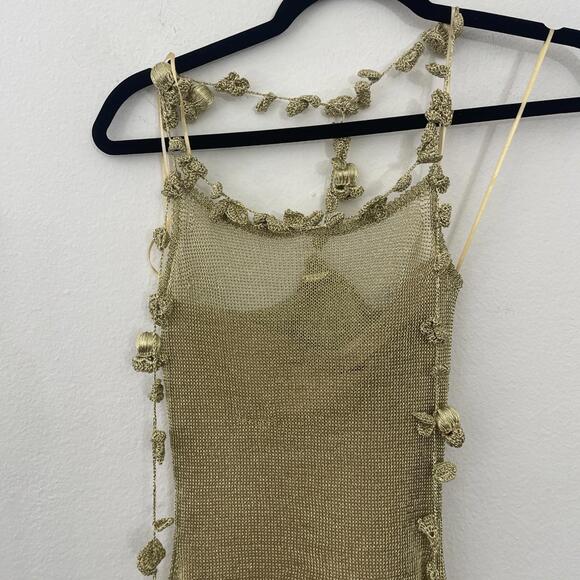 Cult Gaia Alonza Knit Dress Gold metallic crochet Mini Resort XS $598msrp - Picture 10 of 15